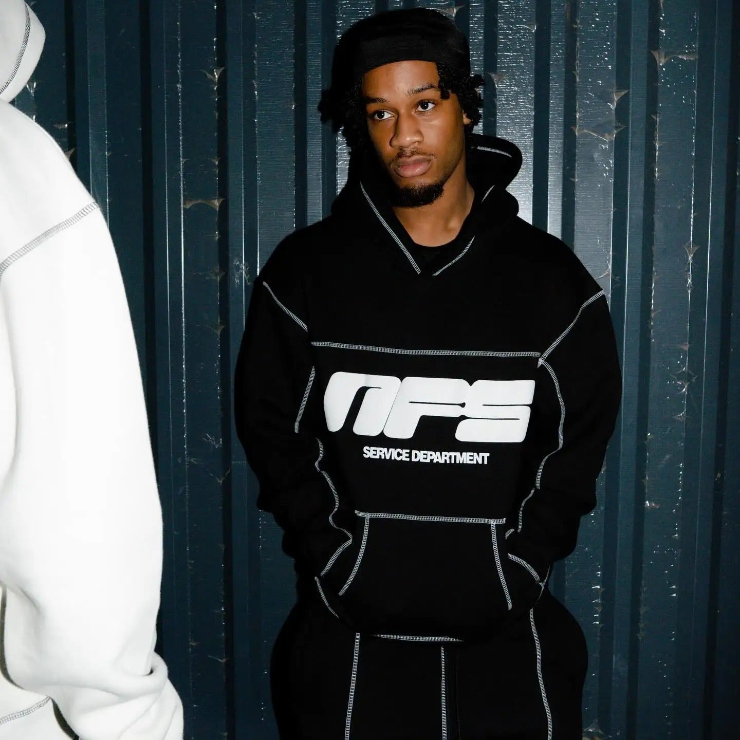 Letter Foaming Line Stitching Hooded Pullover Men&