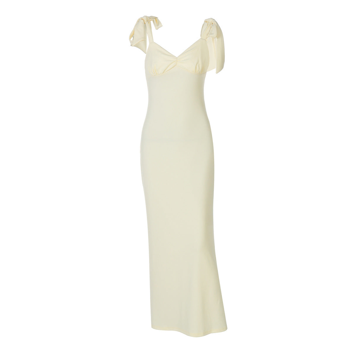 Solid Color Sexy V-neck Lace-up Waist-controlled Dress