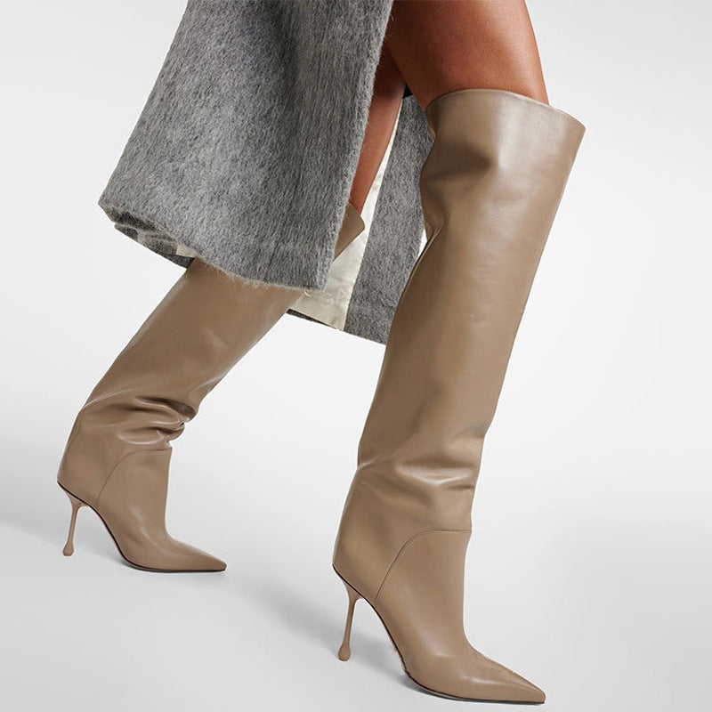 Pointed-toe Stiletto Slip-on Below The Knee Plus Size Straight Women&