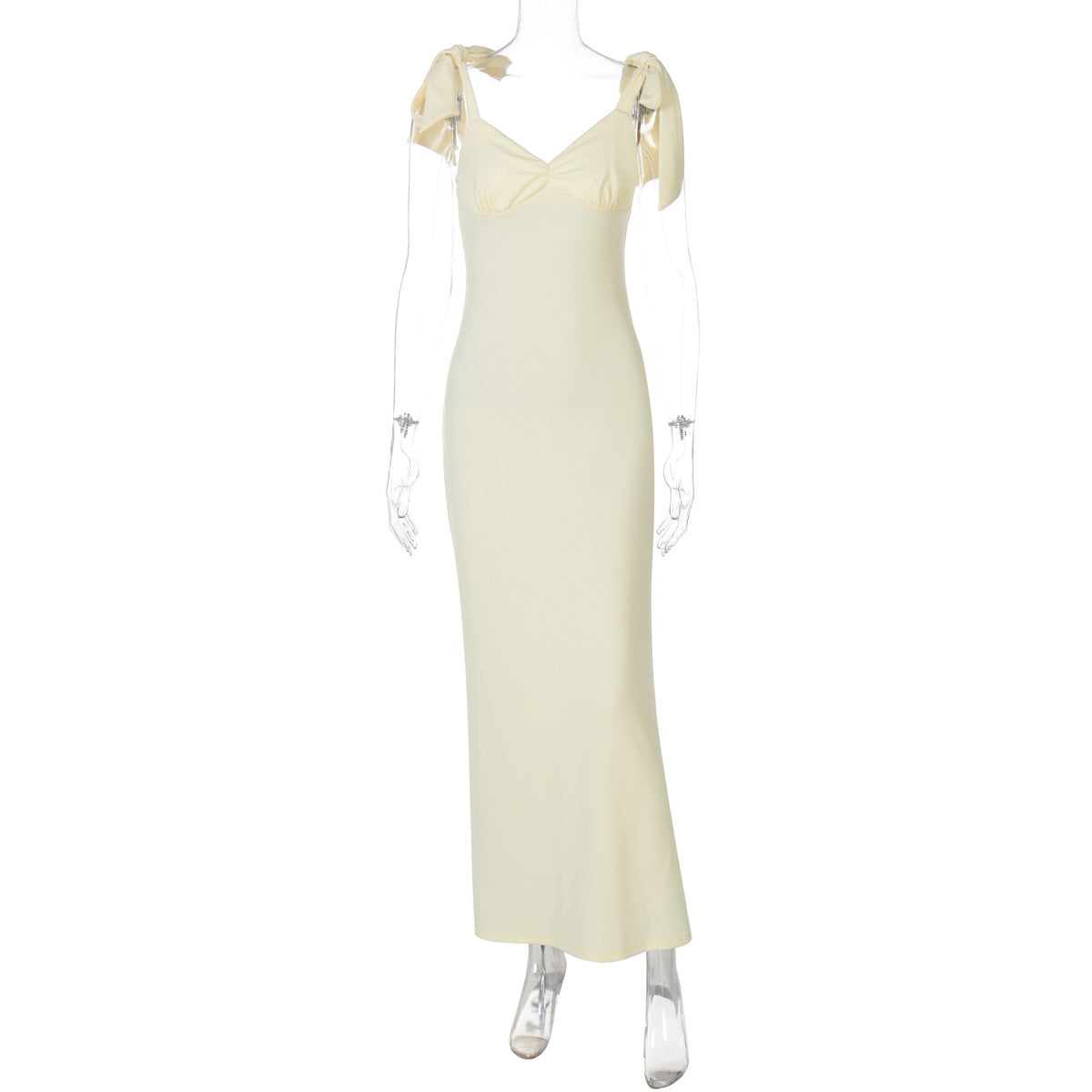 Solid Color Sexy V-neck Lace-up Waist-controlled Dress