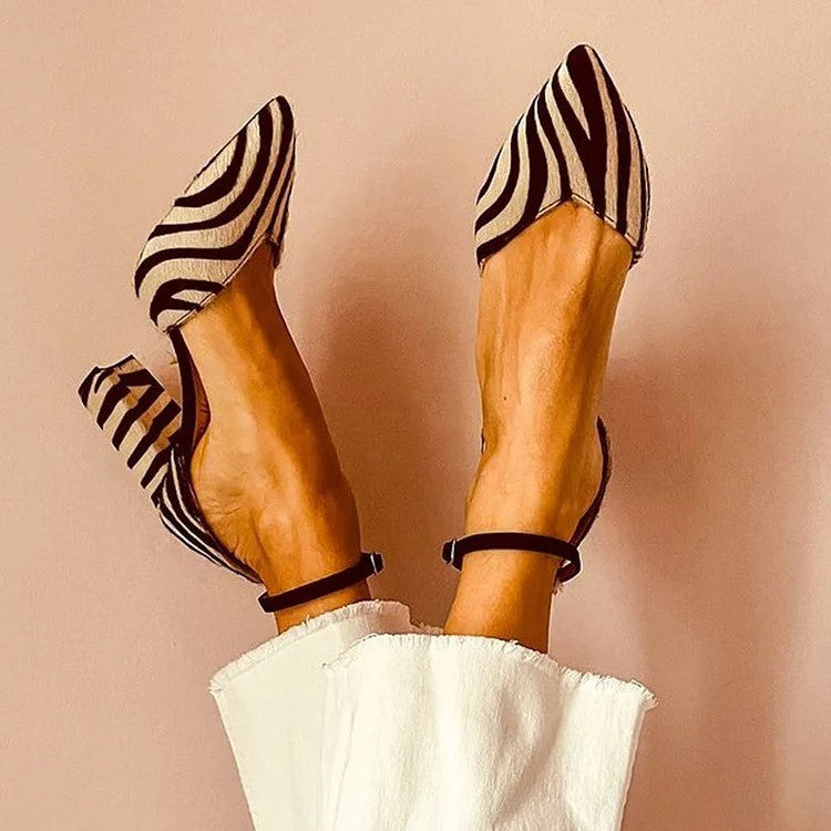 Fashion High Heel Pointed Zebra Hollow Women&
