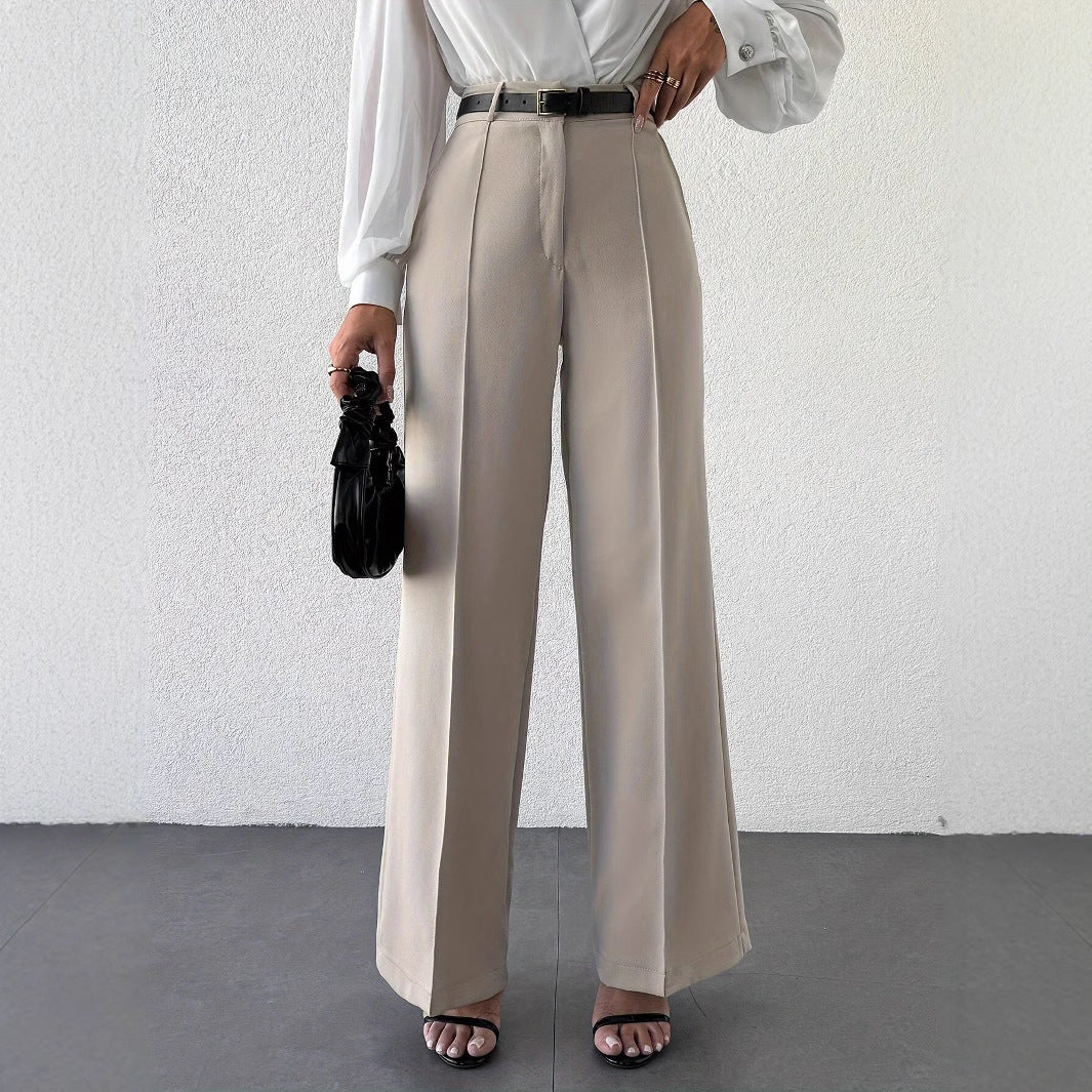 Stylish high waist apricot trousers, perfect for business or casual wear. Shop the 2025 New Fashion Temperament style now!