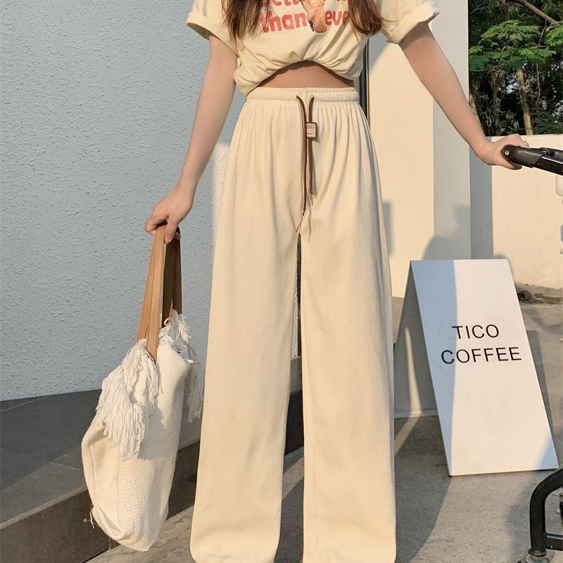 Corduroy Double Drawstring Wide-leg Pants Popular Women&