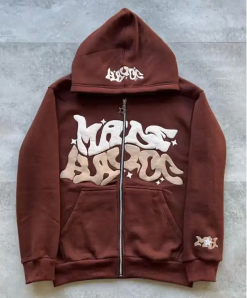 Gothic Hip Hop Zipper Digital Printing Hoodie