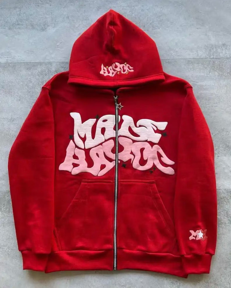 Gothic Hip Hop Zipper Digital Printing Hoodie