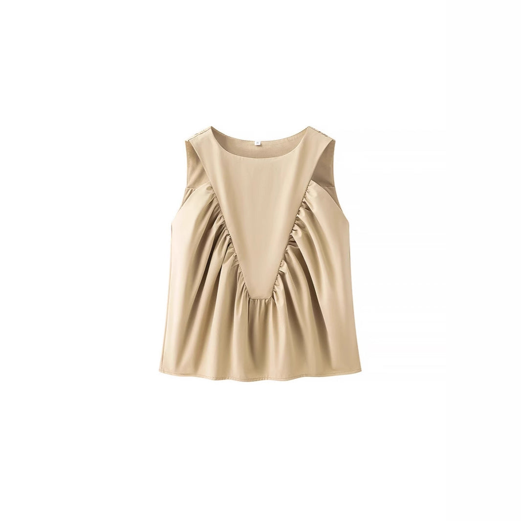 Pleated Decorative Vest Women&