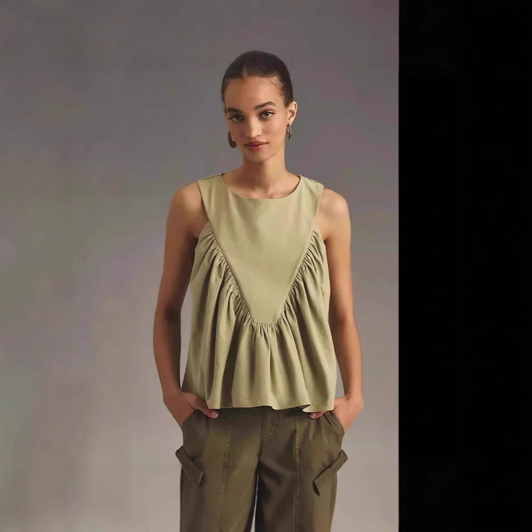 Pleated Decorative Vest Women&