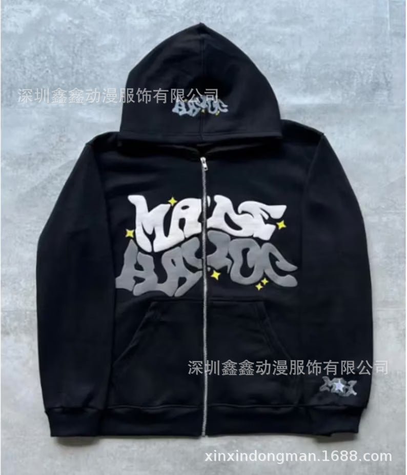 Gothic Hip Hop Zipper Digital Printing Hoodie
