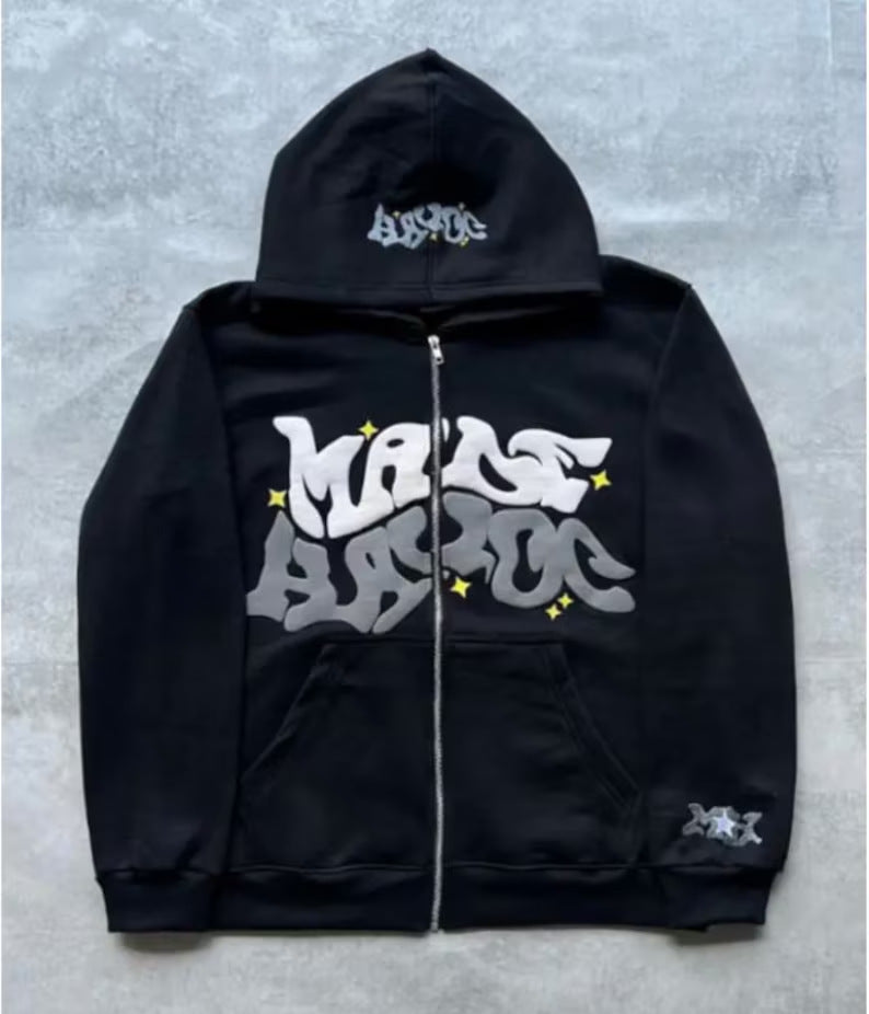 Gothic Hip Hop Zipper Digital Printing Hoodie