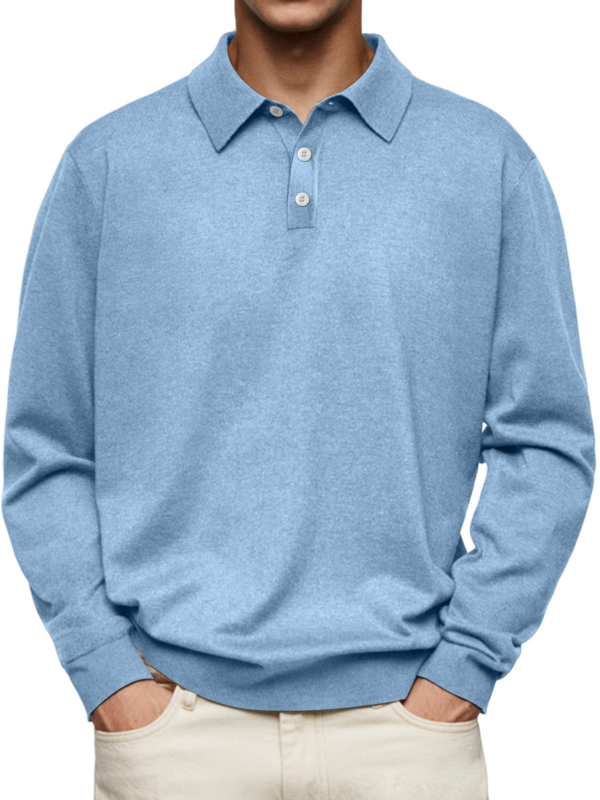 Long Sleeve V-neck Buttons Men&