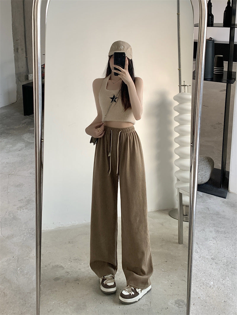 Corduroy Double Drawstring Wide-leg Pants Popular Women&