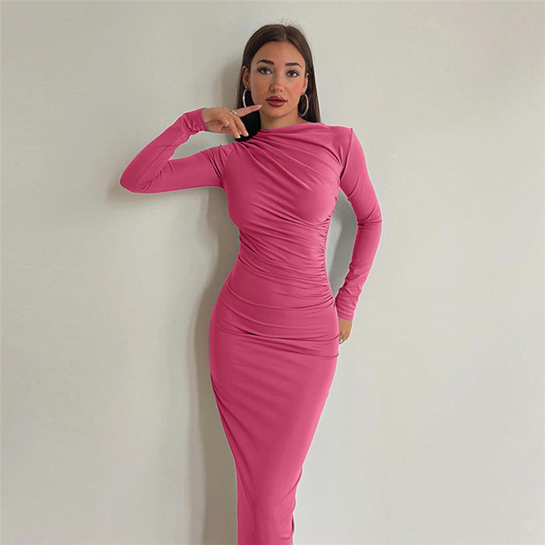 European And American Slim-fit High-grade Pure Color Temperament Long Sheath Dress