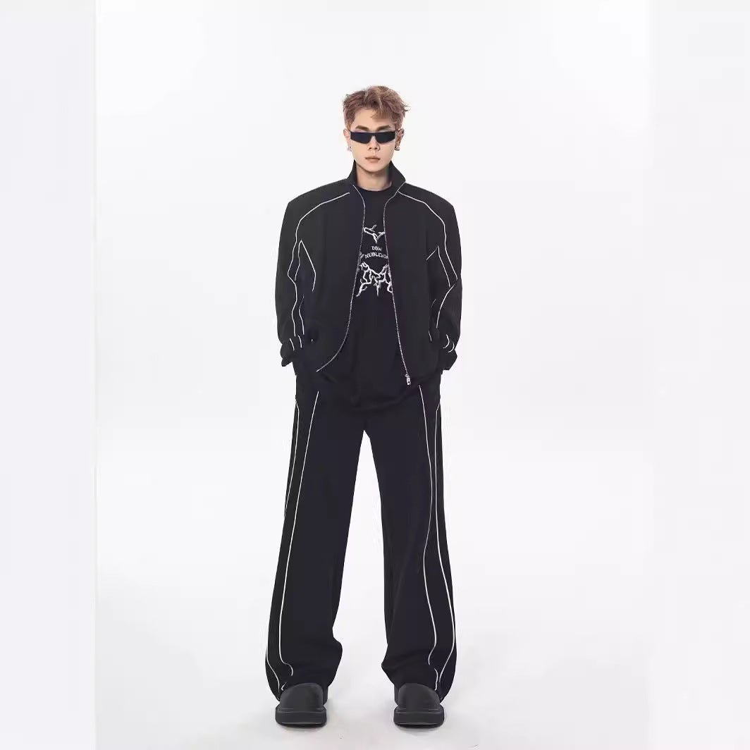 High-end Pu Shuai Casual Suit Loose Design Cardigan Stand Collar Jacket Wide Leg Pants Matching Two-piece Suit