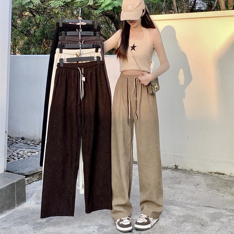 Corduroy Double Drawstring Wide-leg Pants Popular Women&