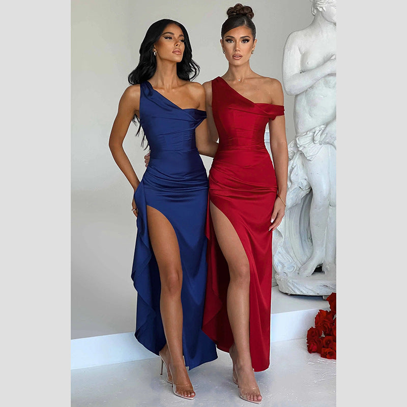 Fashion Satin Slit Dress Women&