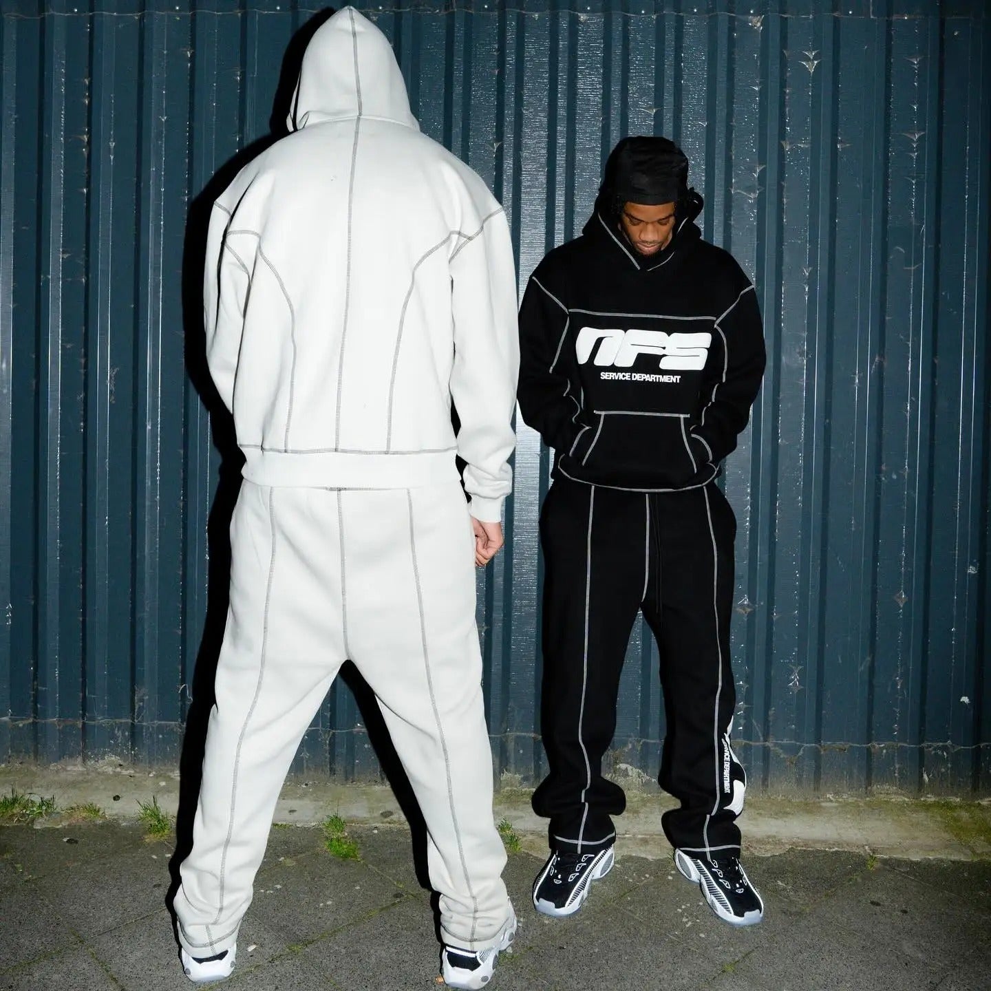 Letter Foaming Line Stitching Hooded Pullover Men&