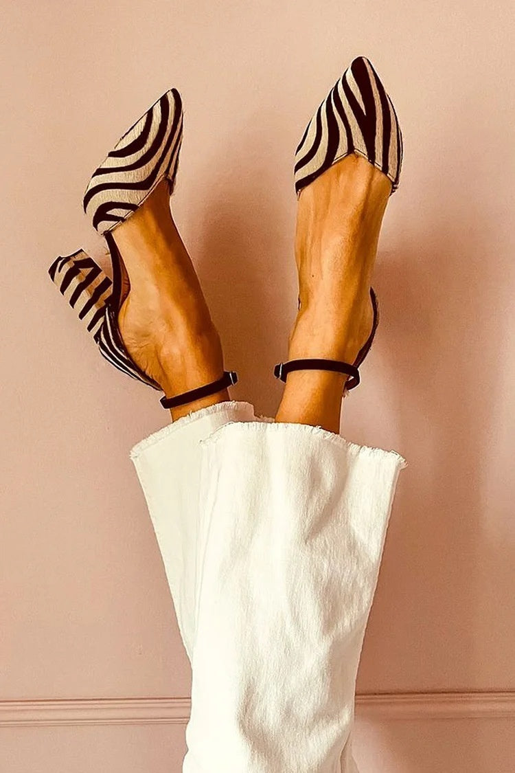 Fashion High Heel Pointed Zebra Hollow Women&