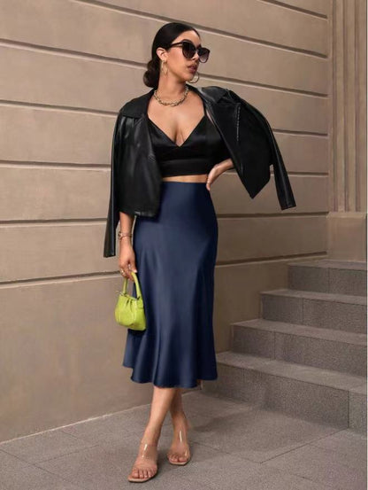 European And American Elegant Style A- Line Satin Skirt