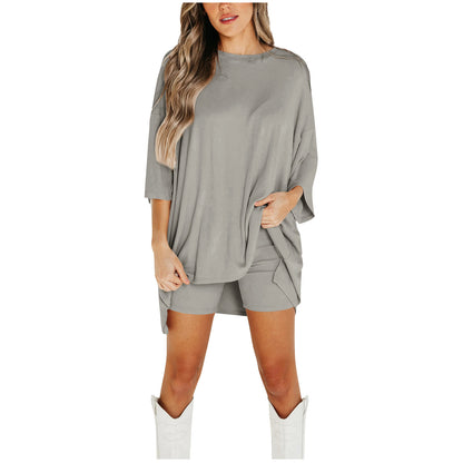 Summer Shorts Suit Fashion Loose Short-sleeved T-shirt And Slim Tight Pants Women&