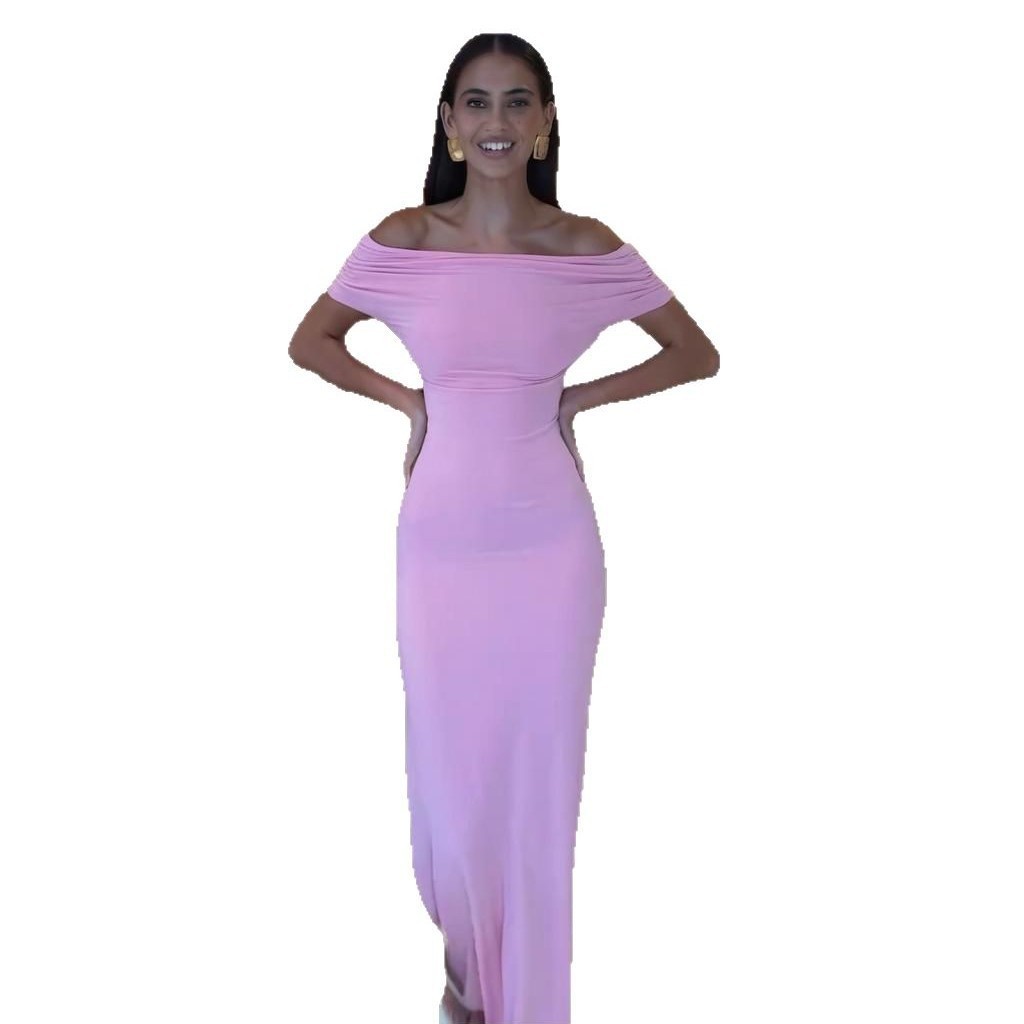 French Off-shoulder Shoulder-baring Sexy Temperament Waist-controlled Slimming Dress