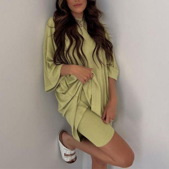 Summer Shorts Suit Fashion Loose Short-sleeved T-shirt And Slim Tight Pants Women&