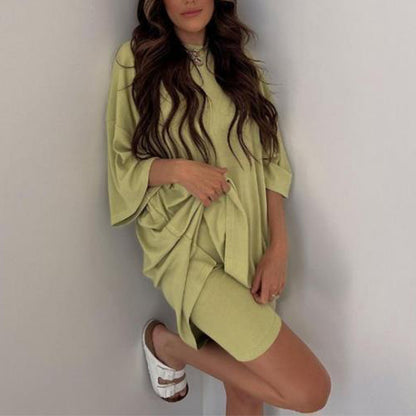 Summer Shorts Suit Fashion Loose Short-sleeved T-shirt And Slim Tight Pants Women&