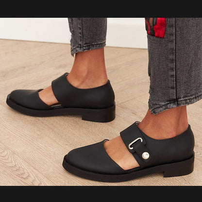 Spring Leisure Low Heel Square Heel Round Head Buckle Oversized Shoes