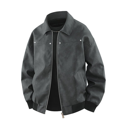 American Retro Brown Lapel Leather Coat