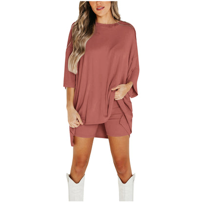 Summer Shorts Suit Fashion Loose Short-sleeved T-shirt And Slim Tight Pants Women&