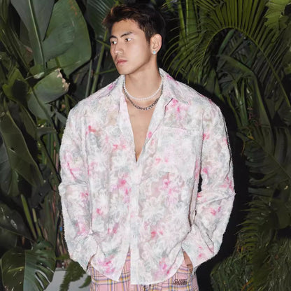Spring And Summer American Three-dimensional Floral Shirt Niche Design Floral Long Sleeve Shirt