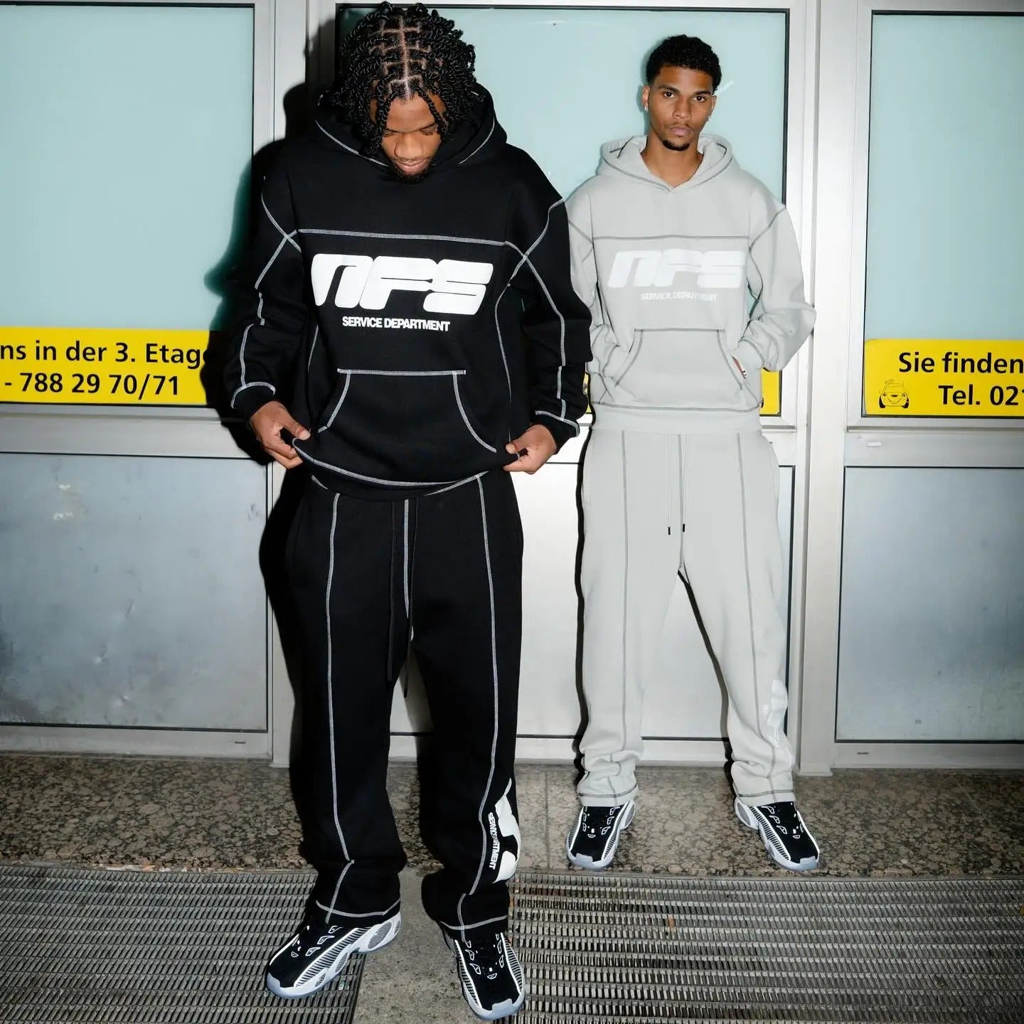 Letter Foaming Line Stitching Hooded Pullover Men&