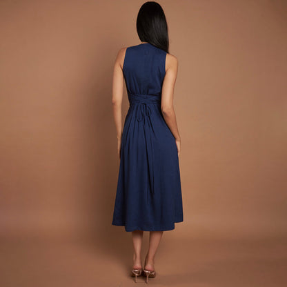 Sleeveless Round Neck Multi-button Strap Casual Dress