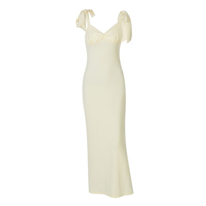Solid Color Sexy V-neck Lace-up Waist-controlled Dress