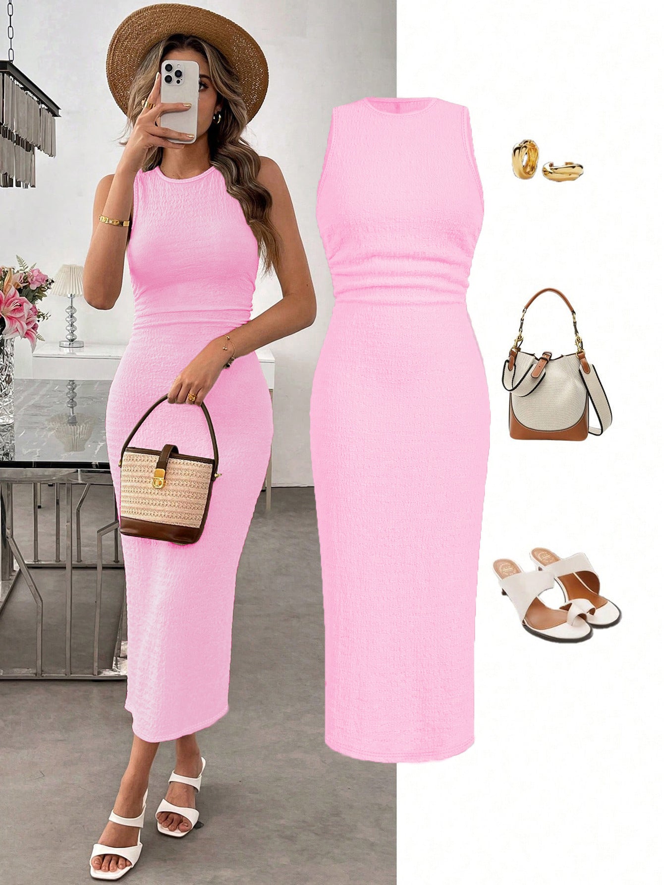 Vacation Style Short Sleeve Slit Slim-fitting Dress