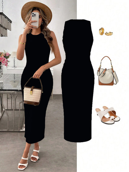 Vacation Style Short Sleeve Slit Slim-fitting Dress