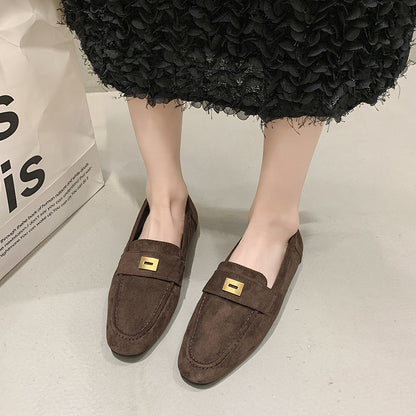 Fashion Women British Loafers Square Toe Gommino