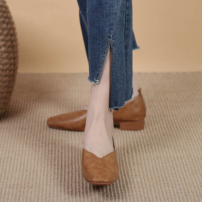 Square Toe Granny Shoes Flat Low-cut Shoes Casual All-matching