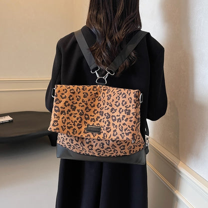 Multi-purpose Casual Fashion Temperament Leopard Print Leather Velvet Backpack Women&