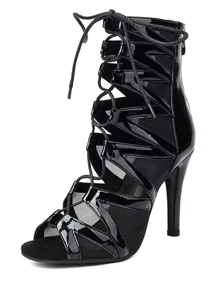 Jazz High Heels Belt Buckle Hollow Mesh Peep Toe Booties