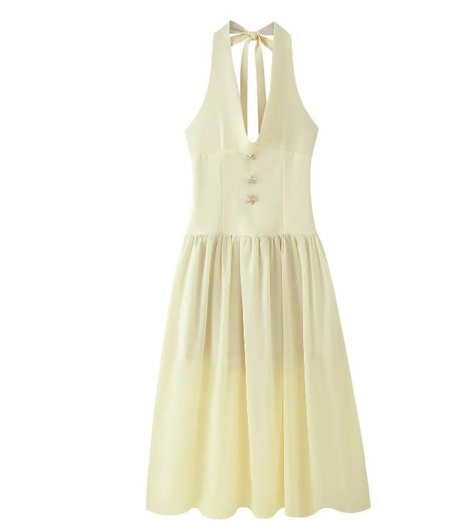 European And American Halter Lace-up Deep V Sexy Girdle Backless Dress