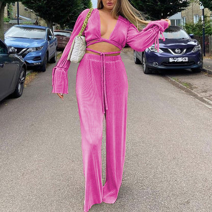 Fashion Retro Long Sleeve Pleated Women&