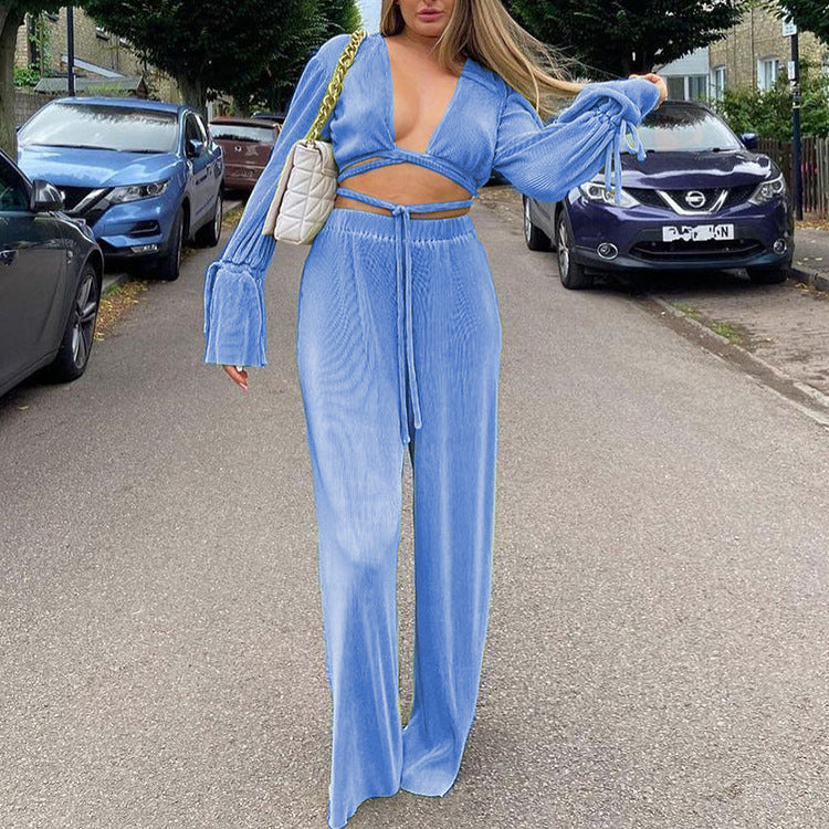 Fashion Retro Long Sleeve Pleated Women&