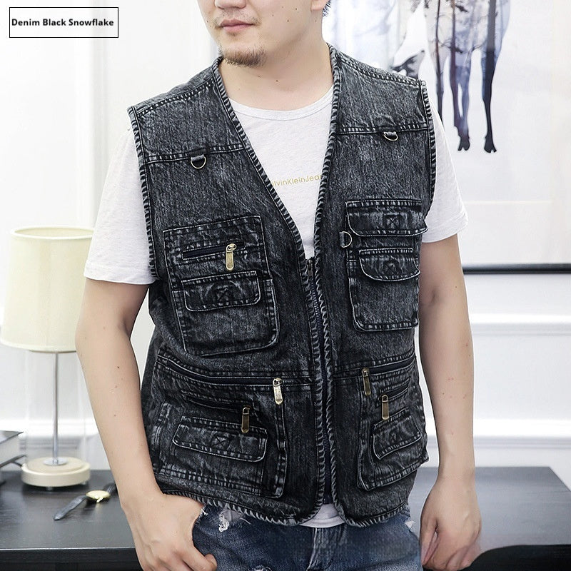 Denim Waistcoat Multi-pocket Men&
