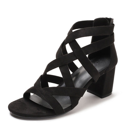 Chunky Heel Rhinestone Rome Classy High Heels