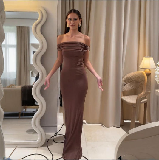 French Off-shoulder Shoulder-baring Sexy Temperament Waist-controlled Slimming Dress