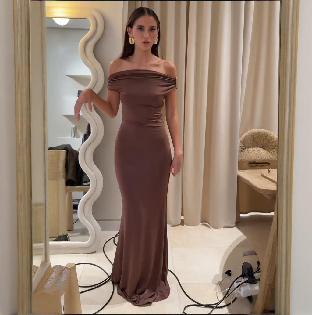 French Off-shoulder Shoulder-baring Sexy Temperament Waist-controlled Slimming Dress
