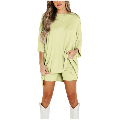 Summer Shorts Suit Fashion Loose Short-sleeved T-shirt And Slim Tight Pants Women&