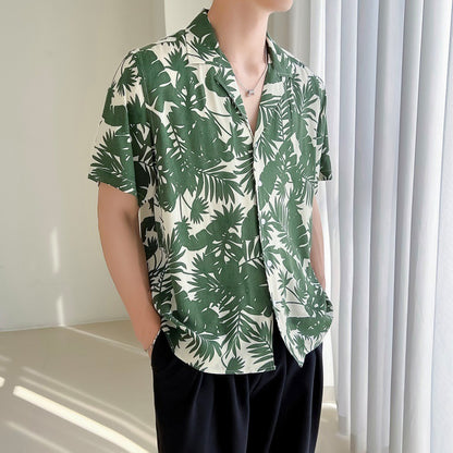 Cuban Collar Loose Shoulder Shirt