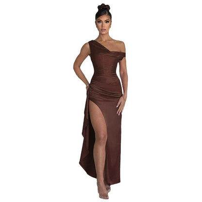 Fashion Satin Slit Dress Women&