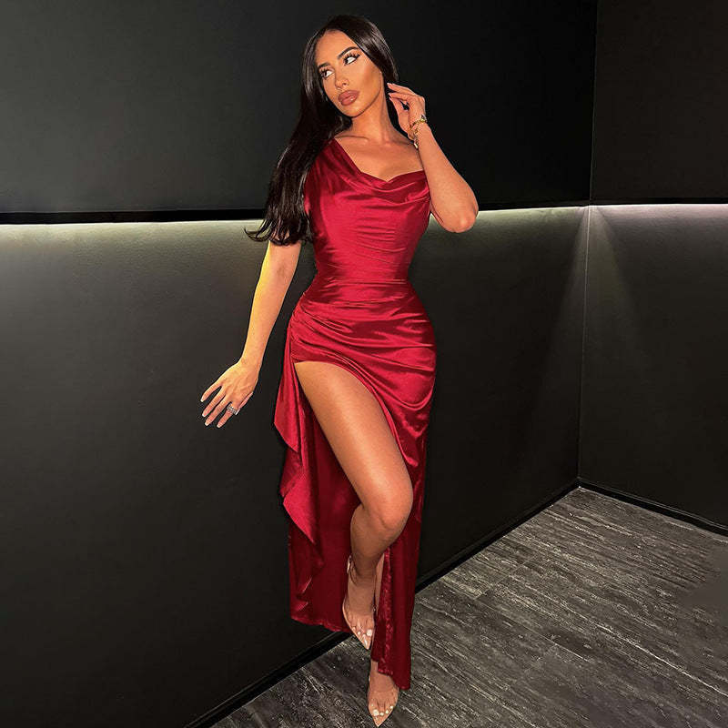 Fashion Satin Slit Dress Women&